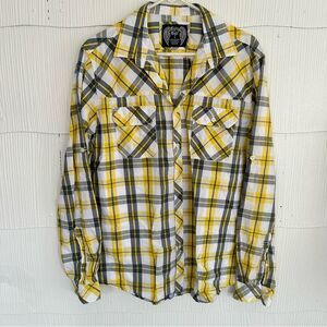 Eighty Eight Men’s Large Cotton Long Sleeve Yellow Plaid Button Down Shirt
